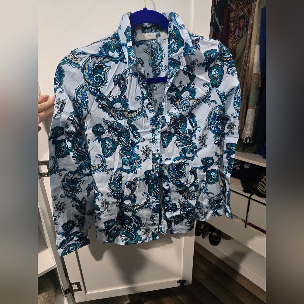 New York & Company Blue and Green Paisley Shirt